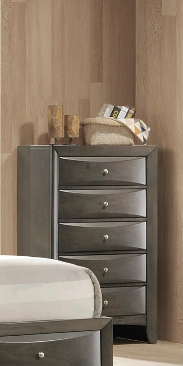 English Elm 1Pc Contemporary Nightstand with Beveled Drawers and Silver Knobs, Solid Wood Accent Table for Bedroom Storage and Style Gray 33.5 L x 19 W x 51.06 H B011P216685