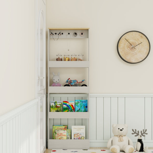 English Elm 72" Slim Six-tier Freestanding Cabinet Antique White Finish for Bathroom or Hallway W282P412292