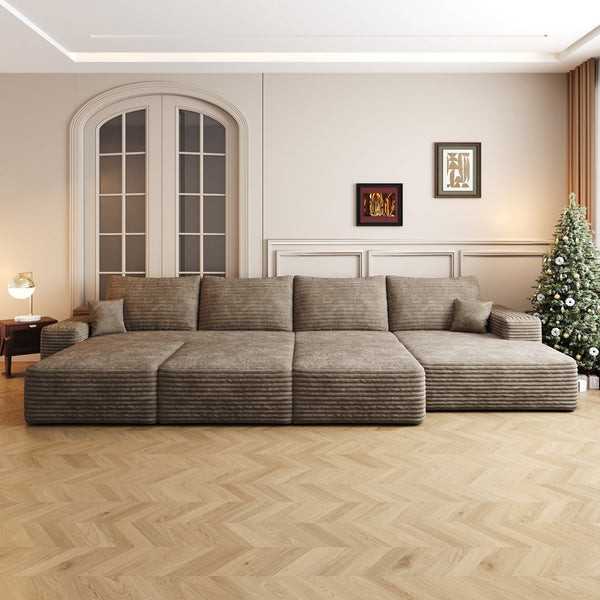 English Elm 135"Large Modular Cloud Sofa - Cozy 6-Seat Sectional, Plush Corduroy, No Assembly, Versatile Design! W2824S00065