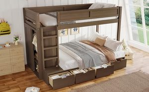 English Elm Twin Triple Bunk Bed Metal L-shaped Frame Sleeps Three Kids White Finish Brown W1580S00644
