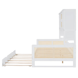 English Elm Full Wooden Daybed With Twin Trundle & Versatile Cabinet Shelf - Space-Saving Comfort In White N820S00049K
