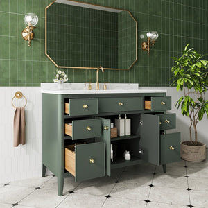 English Elm Fully Assembled 48'' Green Bathroom Vanity With Solid Wood, Engineered Marble Top & Soft-Close Drawers W1826P308982