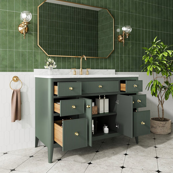 English Elm Fully Assembled 48'' Green Bathroom Vanity With Solid Wood, Engineered Marble Top & Soft-Close Drawers W1826P308982