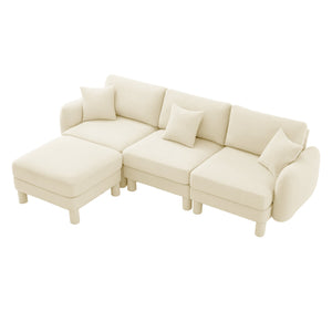 English Elm Boucle Fabric L-Shaped Sectional Sofa – Stylish 3-Seater With Shell Armrests & Removable Ottoman, Beige W3041S00277