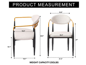 English Elm Modern Upholstered Dining Chairs Set of 2 Beige Fabric Gold Arm Black Frame W5501P462415