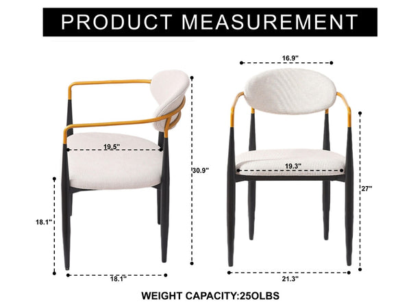English Elm Modern Upholstered Dining Chairs Set of 2 Beige Fabric Gold Arm Black Frame W5501P462415