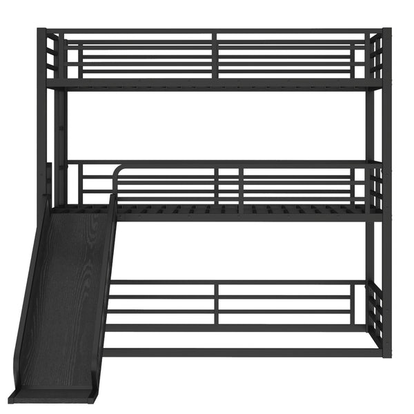English Elm Twin Xl Metal Triple Bunk Bed With Slide, Heavy-Duty Design, Safety Guardrails, Space-Saving Solution W1580S00170-GIGA