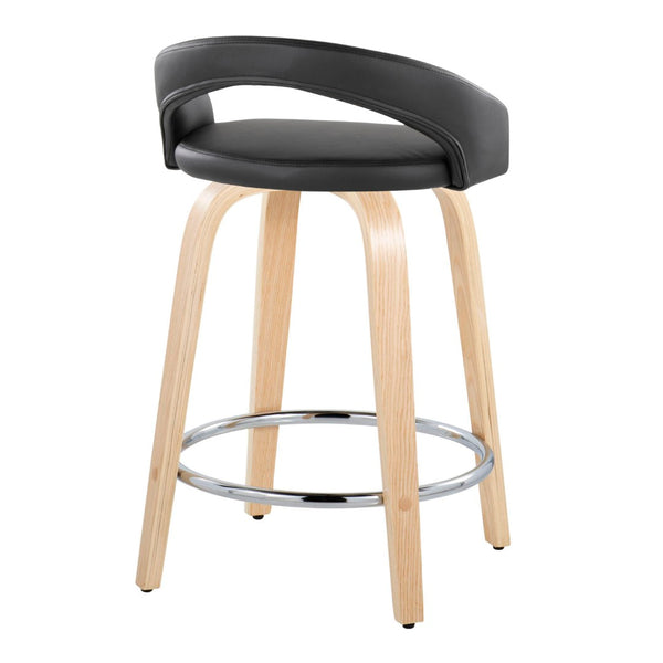 English Elm Fixed-height Swivel Counterstools Natural Wood Faux Leather Chrome Footrest Set B202S01755