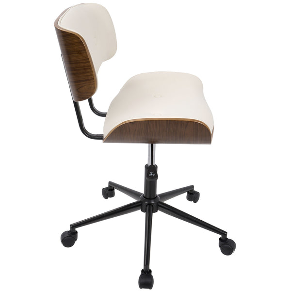 English Elm Lombardi Mid-Century Modern Adjustable Office Chair with Tufted Faux Leather, Swivel & Wood Back Cream B202P223902