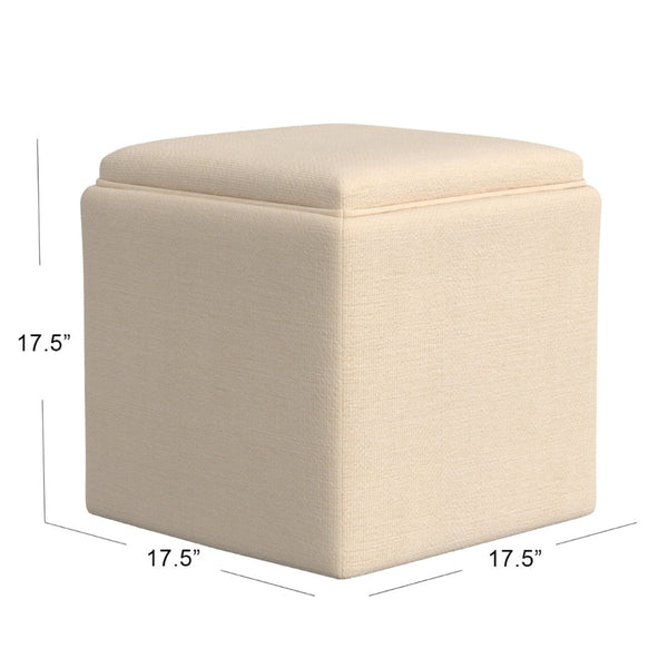 English Elm Soa Woven Fabric Cube Ottoman with Tray Lid and Hidden Storage for Living Rooms B056P416972