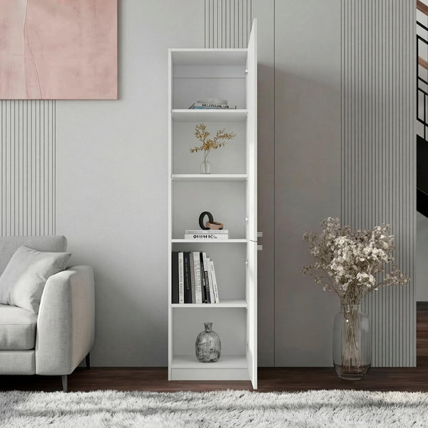 English Elm White Five Shelf Bookcase Slim Floor to Ceiling Open Storage Unit for Living Room B062P486464