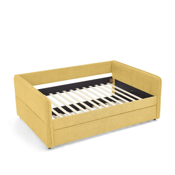 English Elm Full Size Boucle Daybed with Pop up Trundle Tufted Upholstered Sofa Sleeping Yellow W1413S00177
