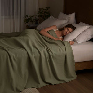English Elm 1-piece King Cotton Woven Blanket Oeko-tex Certified Lightweight Layering Bedding Olive Green B035P408738