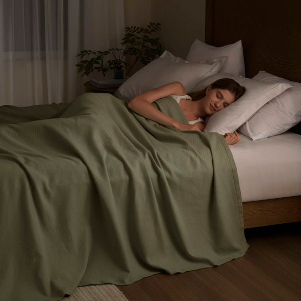 English Elm 1-piece King Cotton Woven Blanket Oeko-tex Certified Lightweight Layering Bedding Olive Green B035P408738