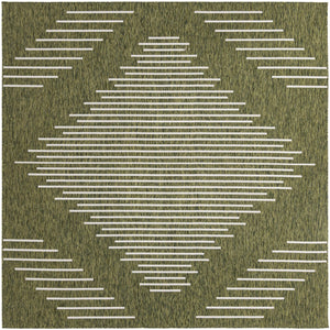 Unique Loom Outdoor Modern Tambor Machine Made Lines Rug Green, Ivory 10' 8" x 10' 8"