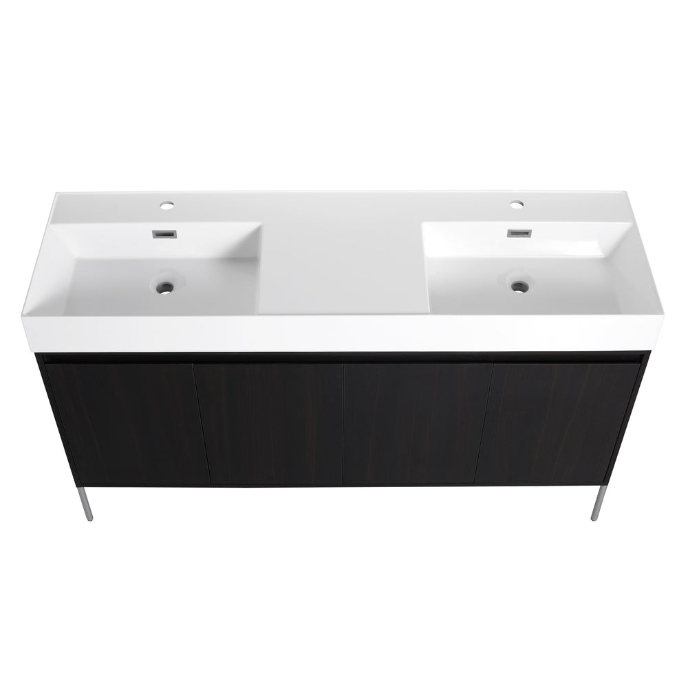 English Elm 60" Freestanding Bathroom Vanity with Dual Resin Sinks, Spacious Soft-Close Cabinet Storage, Durable Finish Dark Oak W1972S00016