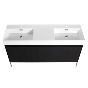 English Elm 60" Freestanding Bathroom Vanity with Dual Resin Sinks, Spacious Soft-Close Cabinet Storage, Durable Finish Dark Oak W1972S00016