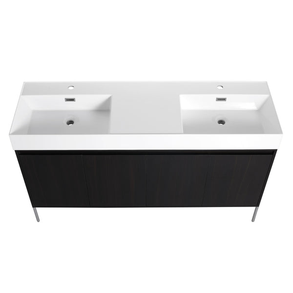 English Elm 60" Freestanding Bathroom Vanity with Dual Resin Sinks, Spacious Soft-Close Cabinet Storage, Durable Finish Dark Oak W1972S00016