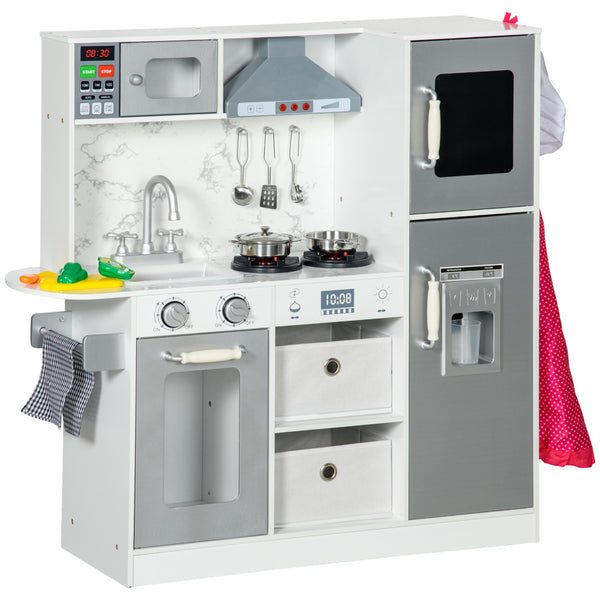 English Elm Qaba Kids Play Kitchen Playset with Lights Sounds Ice Maker and Chef Accessories W2225P229736