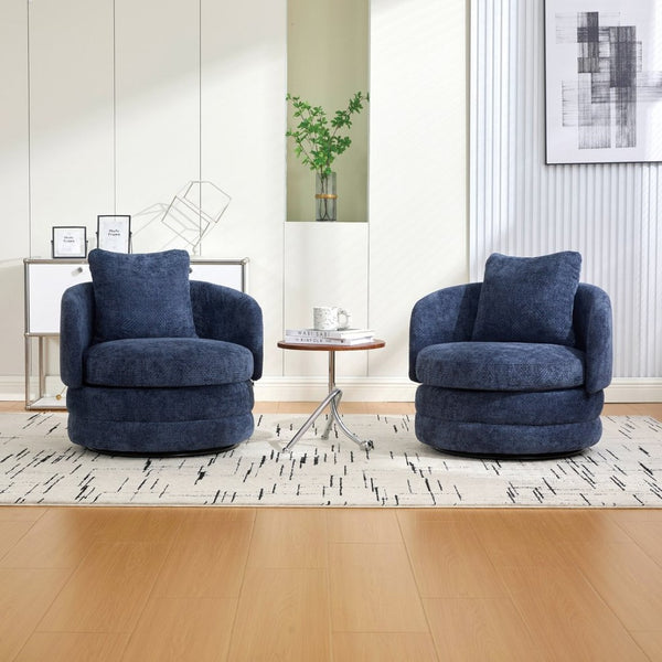 English Elm 30"w Swivel Barrel Accent Chair Chenille Upholstered Club Seat for Living Room Reading Navy W3118P462482