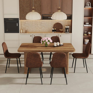 English Elm Table And Chair Set - Modern 64.5" Wood-Textured Dining Table With 6 Ergonomic Brown Chairs W1151S04086-GIGA