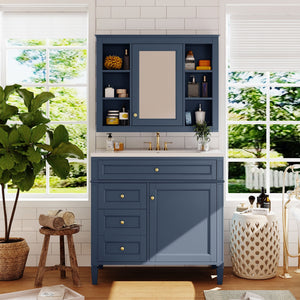 English Elm 36'' Modern Bathroom Vanity with Mirror Cabinet and Sink, Spacious Storage, Soft-Close Doors & Drawers Blue SW000134AAC-3