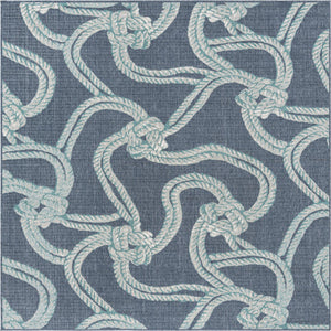 Unique Loom Outdoor Coastal Tethered Machine Made Solid Print Rug Navy Blue, Ivory/Gray/Green 7' 10" x 7' 10"