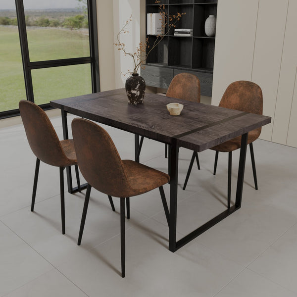 English Elm 59" Modern Black Mdf Dining Table Set With 4 Suede Chairs, Industrial Farmhouse Style For Comfort W2189S00628