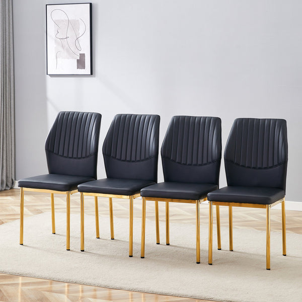 English Elm Luxury Dining Chair Set Of 4 - Modern Black Pu Upholstery With Gold Legs For Stylish Comfort W1151P282688