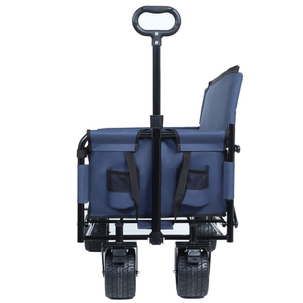English Elm 3-in-1 Convertible Folding Wagon with Bench Seat Steel Frame 500lb Capacity Dark Blue W2932P283541