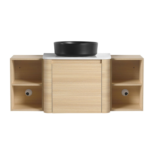 English Elm 48'' Wall-Mounted Bathroom Vanity With Elegant Ceramic Sink, Soft-Close Door & Ample Storage Shelves W999S00470