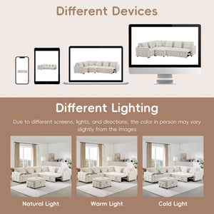 English Elm 117*90'' Modular Sectional Sofa Bed with Flip-Up Table, Reading Lamps, Charging Ports, Ottoman Storage, Tufted Chenille Elegance Cream N723S9798A