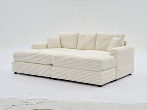 English Elm Modern Sectional Couch - Cozy 2-Piece Corduroy Slipcovers With Throw Pillows For Stylish Living Spaces W2915S00030