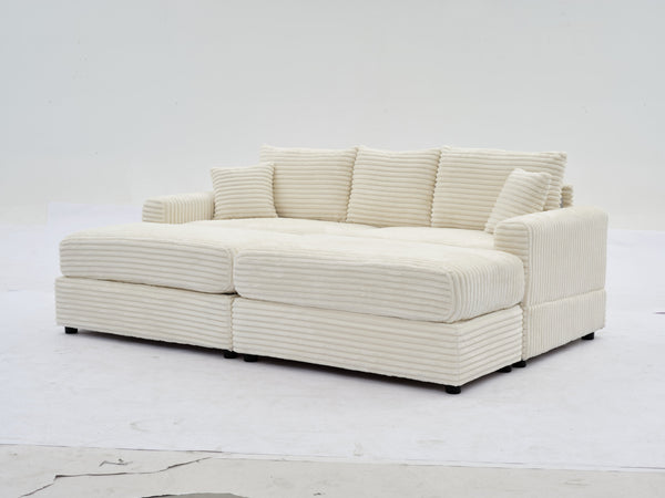 English Elm Modern Sectional Couch - Cozy 2-Piece Corduroy Slipcovers With Throw Pillows For Stylish Living Spaces W2915S00030