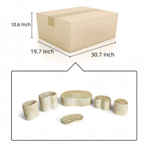English Elm Glod Natural Marble Bathroom Accessories Set — 6-Piece Genuine Stone Vanity Organizers, Elegant Durable Decor Beige+Gold W1696P262944