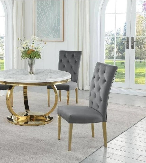 English Elm Modern Velvet Dining Chair Set Of 2 - Tufted Gray Upholstery With Gold Finish Legs For Glam Style B011P353090