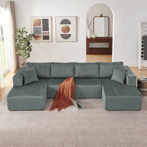 English Elm 132" U-shaped Modular Corduroy Sectional with Deep Foam Cushions for Living Room Dark Grey W5802S00003
