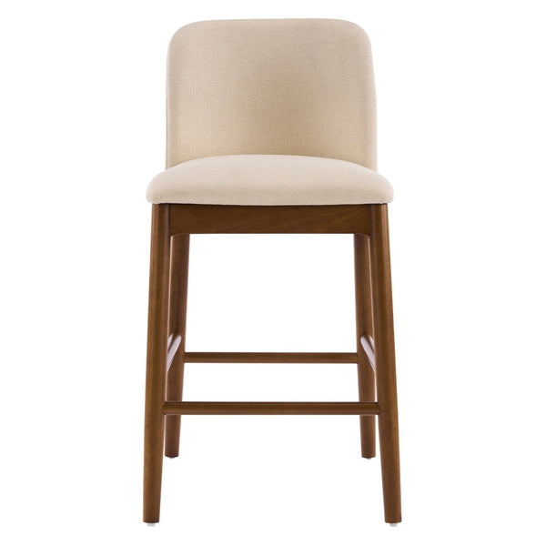 English Elm Lois Rubberwood Counter Stools Set of 2 Beige Upholstered Seats Walnut Frame N775P369557W
