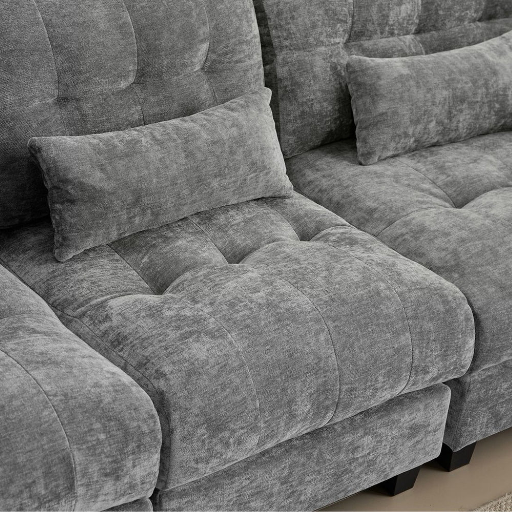 English Elm Ottoman and Chenille Sofa Set with Adjustable Backrest for Relaxed Living Room Comfort Gray W2606P359228