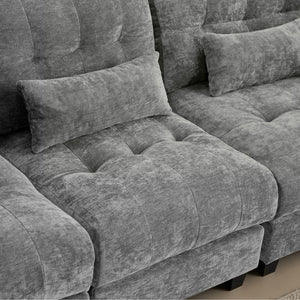 English Elm Ottoman and Chenille Sofa Set with Adjustable Backrest for Relaxed Living Room Comfort Gray W2606P359228