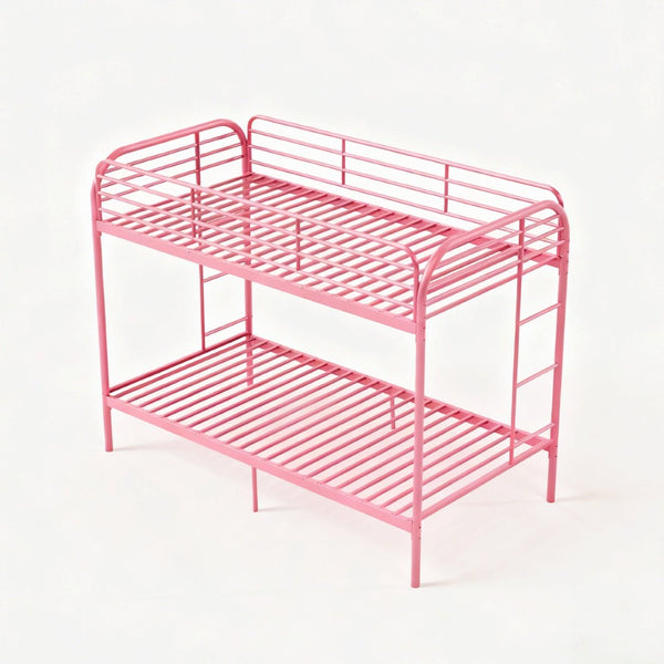 English Elm Metal Twin Over Bunk Bed Heavy Duty Frame Dual Ladder Kids Shared Room Pink W3752P412387