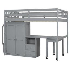 English Elm Queen Murphy Bed with Integrated Desk Cabinet Shelves Space Saving Studio Solution Gray N708S00014E