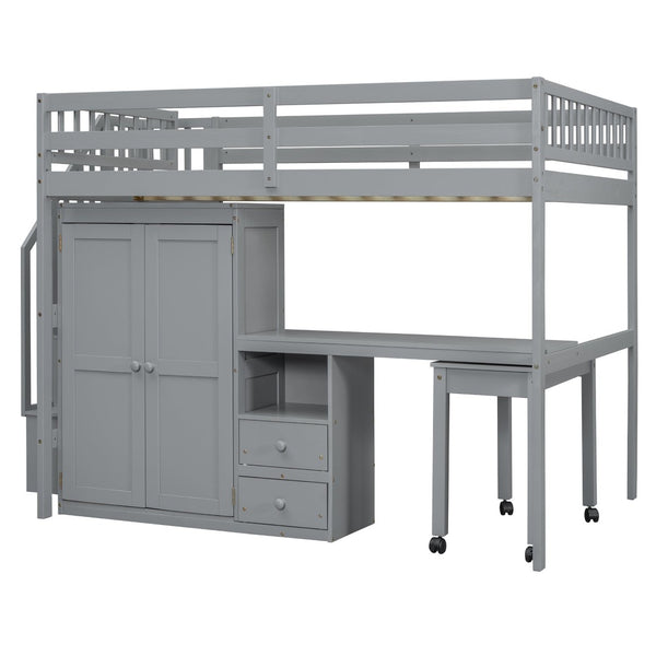 English Elm Queen Murphy Bed with Integrated Desk Cabinet Shelves Space Saving Studio Solution Gray N708S00014E