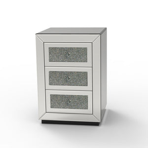 English Elm 3-drawer Mirrored Nightstand with Glitter Glam Silver Finish for Bedroom or Entryway W3935P462091