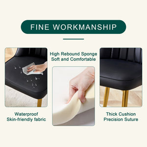 English Elm Table Set: 31.5-Inch Elegant White Marble Round Dining Table With 4 Black Pu Chairs For Chic Dining W1151S02497-GIGA