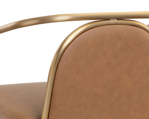Sunpan Cicero Lounge Chair - Elegant Milliken Cognac Faux Leather & Gold Stainless Steel for Chic Spaces