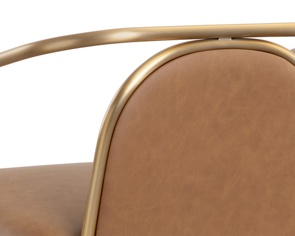 Sunpan Cicero Lounge Chair - Elegant Milliken Cognac Faux Leather & Gold Stainless Steel for Chic Spaces