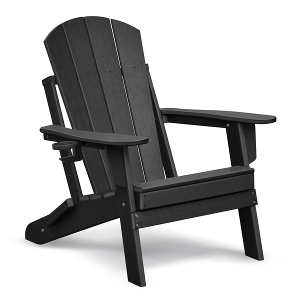 English Elm Folding Adirondack Chair HDPE All-Weather Patio Seat — Ergonomic, Foldable, Water & Heat Resistant Black W1889P408760