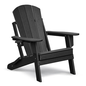 English Elm Folding HDPE Adirondack Chair Set with Side Table, All-Weather Foldable Patio Seating, Ergonomic Comfort Black W1889P408708