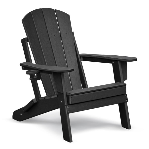 English Elm Folding Outdoor Hdpe Adirondack Chair with Retractable Ottoman for Deck or Patio Black W1889P450821